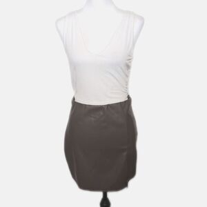 Better Be faux leather brown/taupe elastic waistband mini skirt, front slit L